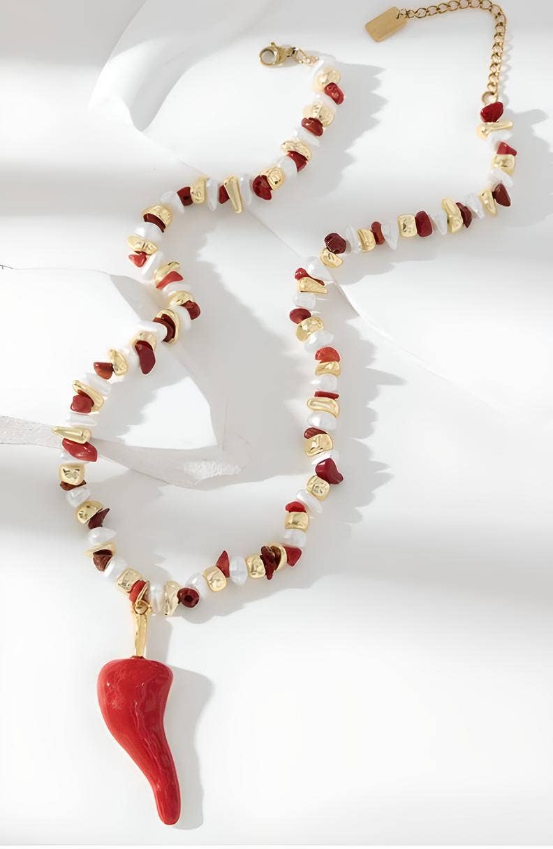 Wild & Free - Wholesale Beaded/Pearl Necklace - Collar artesanal de chile rojo2