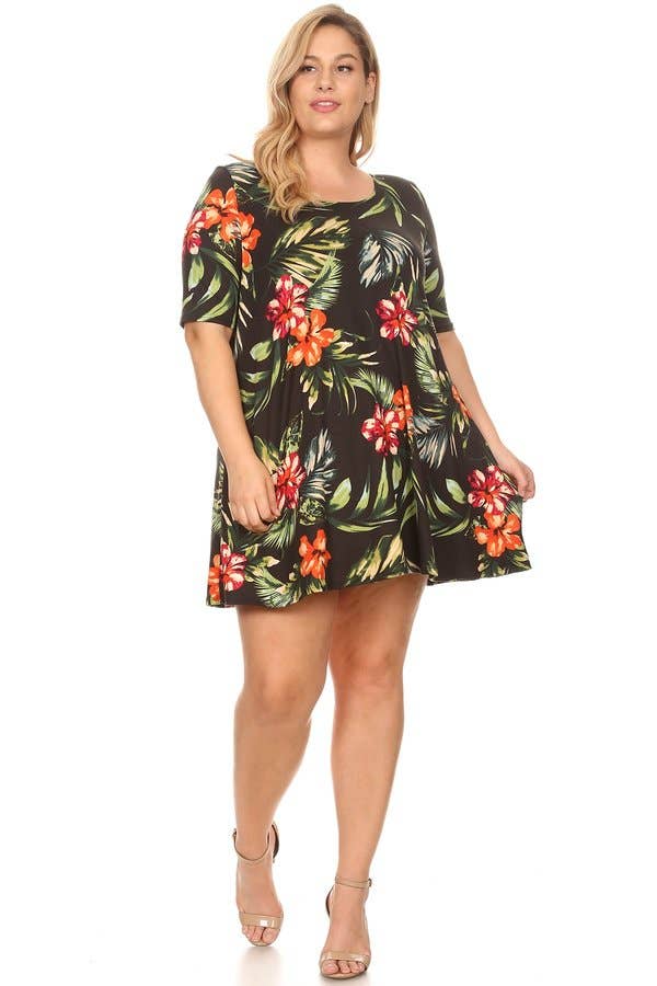 VIBE Apparel Co – wholesale Klänning - Dam – Plus mörk blommig borstad sväng klänning9