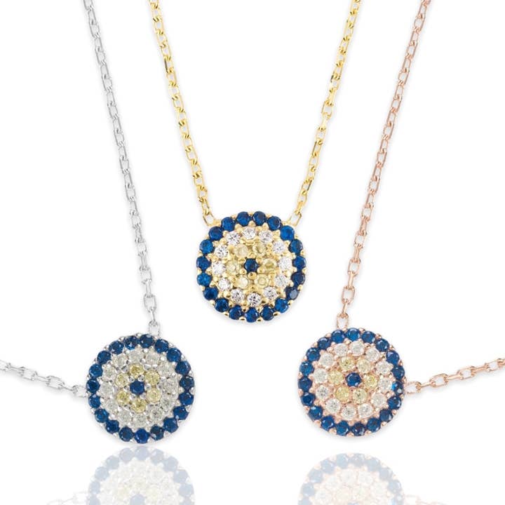CZ Diamond Round Evil Eye Necklace for wholesale by KIKICHIC