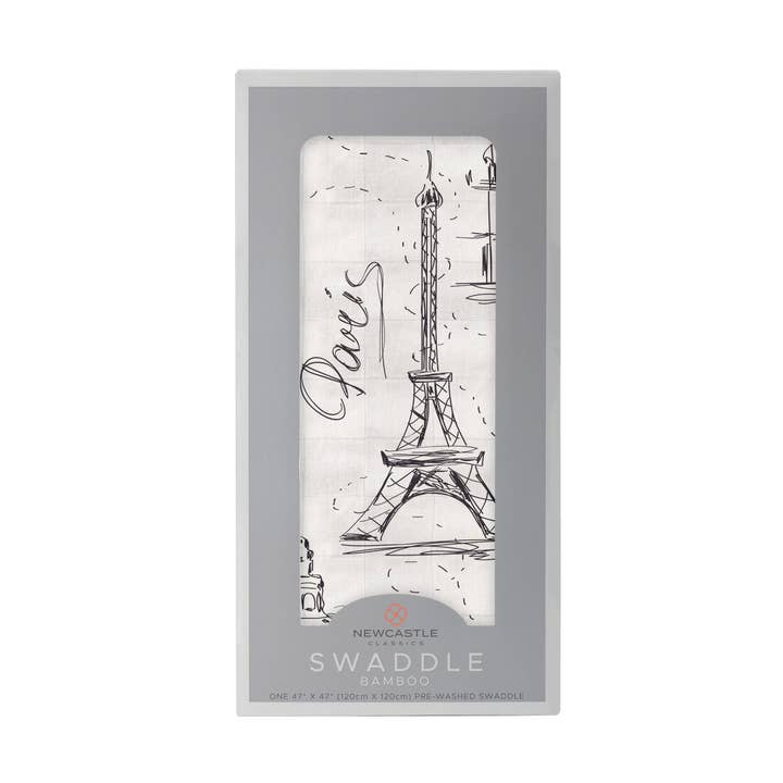 London, Paris, New York Bamboo Swaddle for wholesale by Newcastle Classics