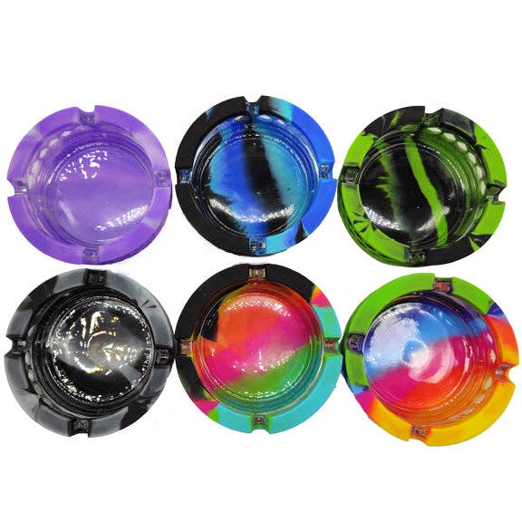 Novelty Closeout - Wholesale Ashtray - Smokezilla Silicone Wrapped Glass Ashtray Assortment- 6/Pack