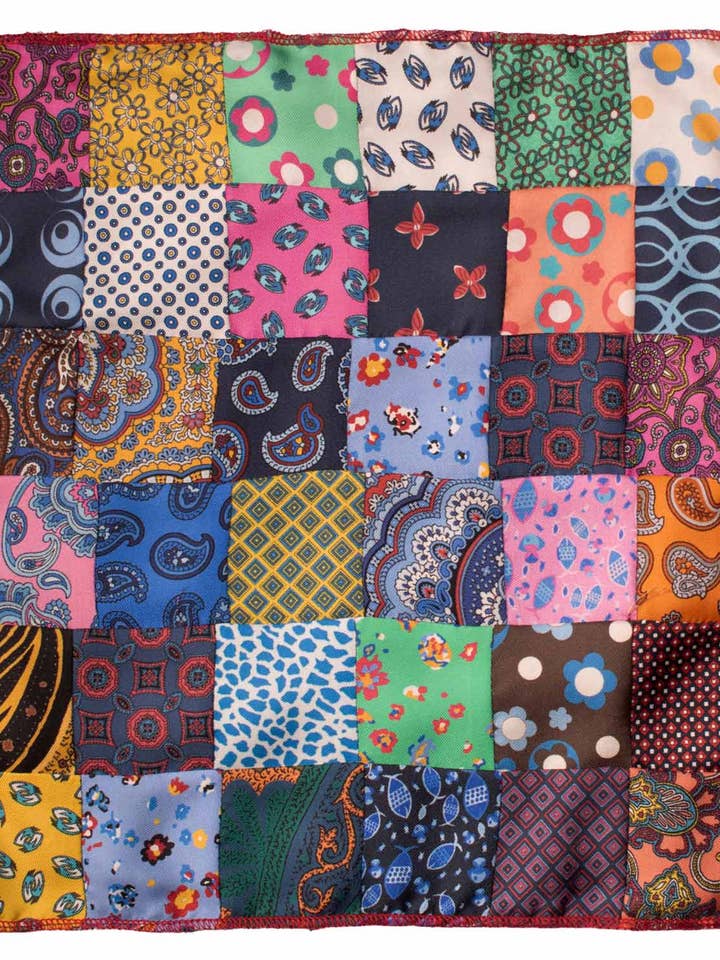 Vintage Patchwork Seidentaschentuch mit Multicolor-Muster POCP87 für den Großhandel von Graffeo Cravatte