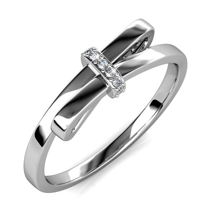 Anel Luminous Bow - Prateado e Cristal por atacado de CARALI / MYC Paris