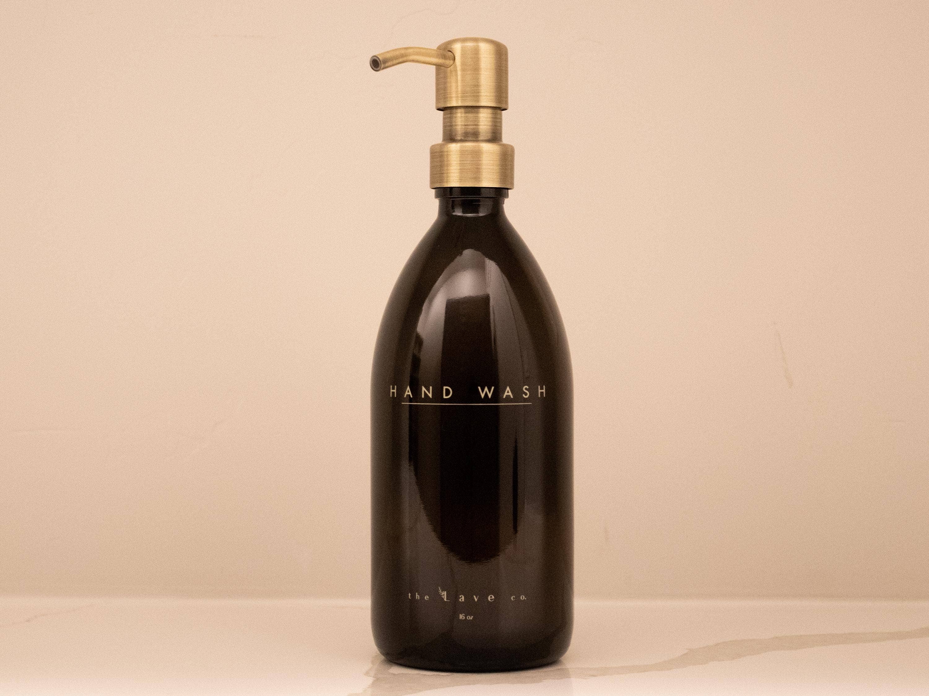the Lave co - Wholesale Soap Dispenser - 16 oz Amber Glass "Hand Wash" Dispenser w/ Gold Pump7