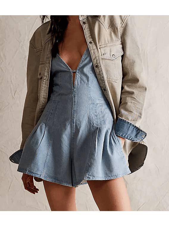 Sweetkama - Wholesale Jurk - Dames - Denim-minijurk met V-hals voor dames SKJ5512