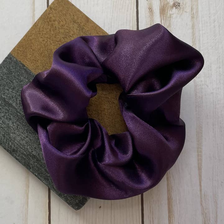 Dark Purple Satin Handmade Scrunchie for wholesale by QuietJoy