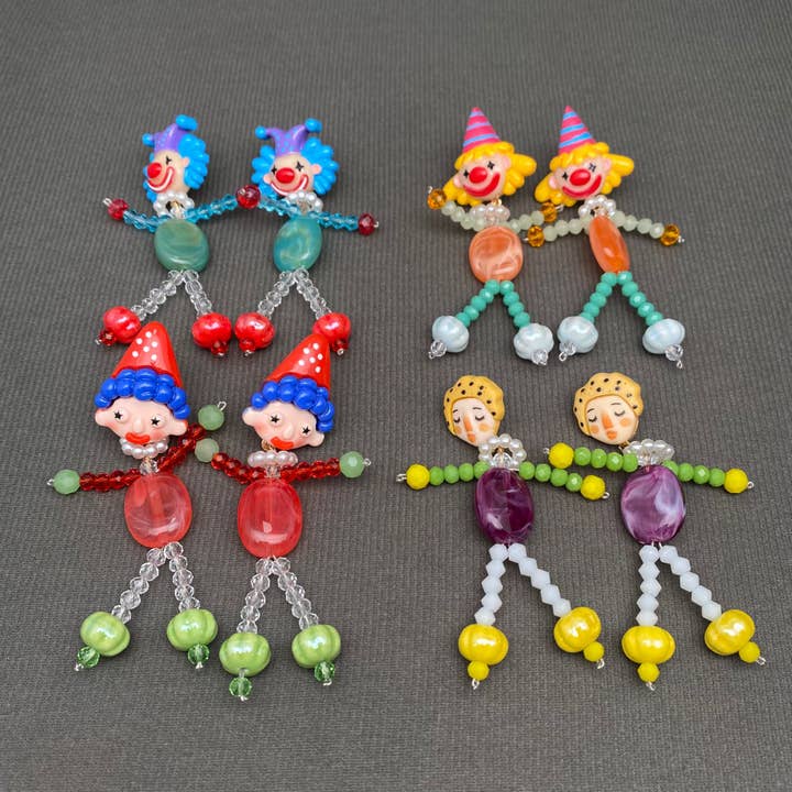 Circus Style Resin Clown Earrings - YK for wholesale by Mio Queena