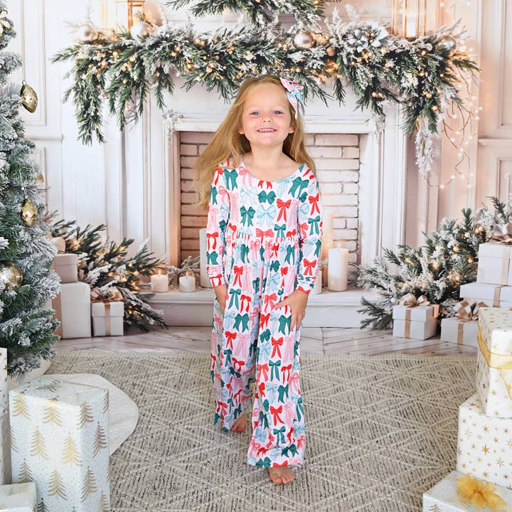 Belle Bows WIDE LEG ROMPER Xmas Bamboo Toddler Kid Clothing for wholesale by Gigi and Max