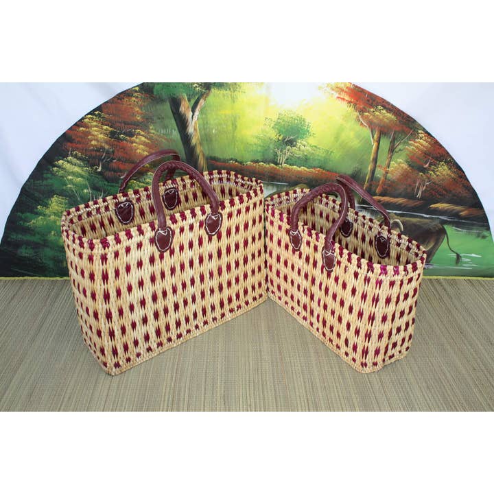 Boutique Huléti - Wholesale Grocery/Shopping Bag - Soft rattan shopping basket - Natural & Pink - 3 Sizes - Braided in Bangle Reed Wicker Straw6