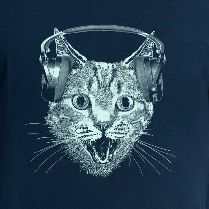 MISSION THREAD CLOTHING – Großhandel T-Shirt mit Siebdruck – Herren – Katzen-T-Shirt mit Kopfhörern für Herren, Katzen-DJ-Shirt für Herren