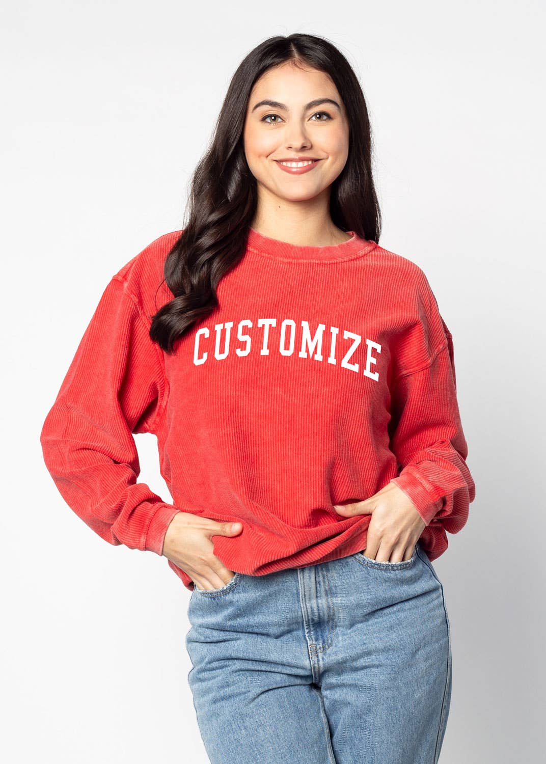 chicka-d – Großhandel Sweatshirt mit Grafikdruck – Damen – Die originale Custom Graphic Corded Crew, Collegiate Arc7