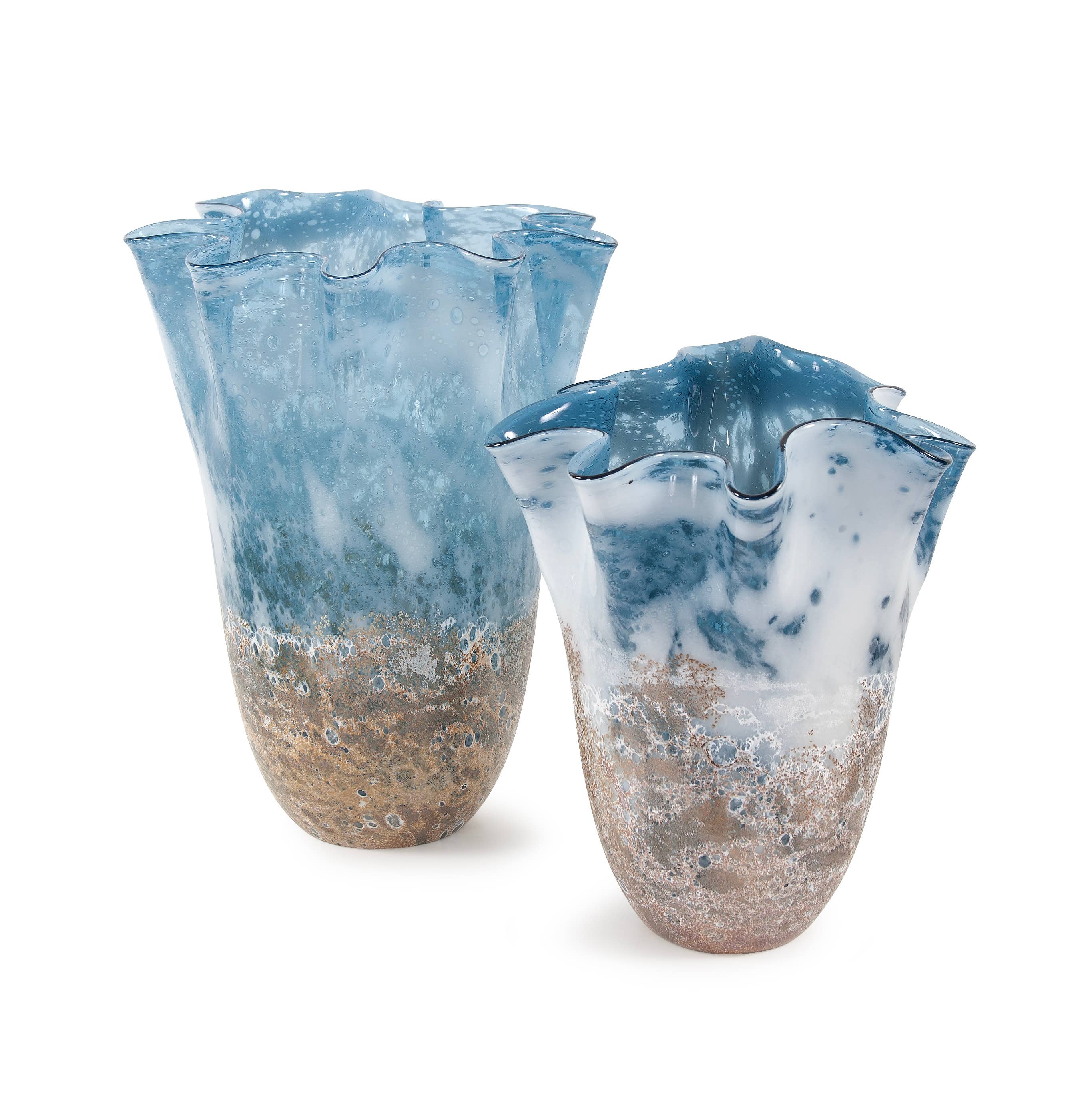 Howard Elliott on Faire - Wholesale Vase - Baltic Blue Ruffled Glass Vase, Small6