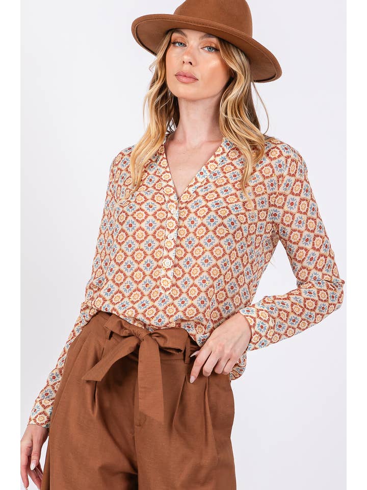 Sage + Fig - Wholesale Blouse - Women's - MULTI DIAMOND PRINT BLOUSE (ST71039) 7