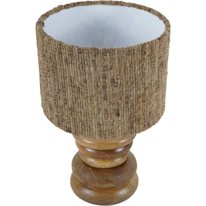 Natural Leon Solid Wood Table Lamp with Silk Jute Shade SmallBrass and Agate Lamp Base - (Not available in USA) for wholesale on Faire1