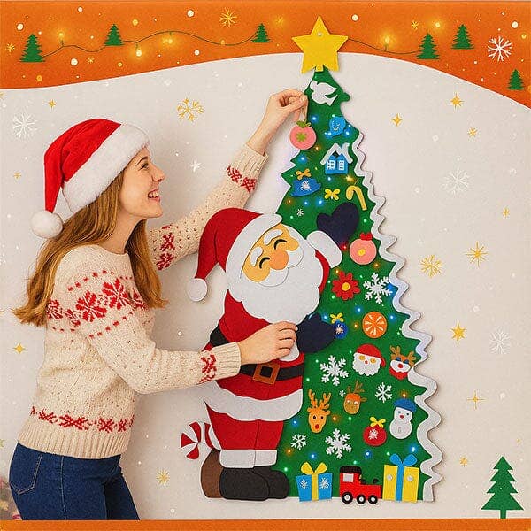 Showcase - Wholesale Christmas Decoration - FunkyFir DIY 63" Felt Christmas Tree Wall Hanging w/ LED Lights & Ornaments2