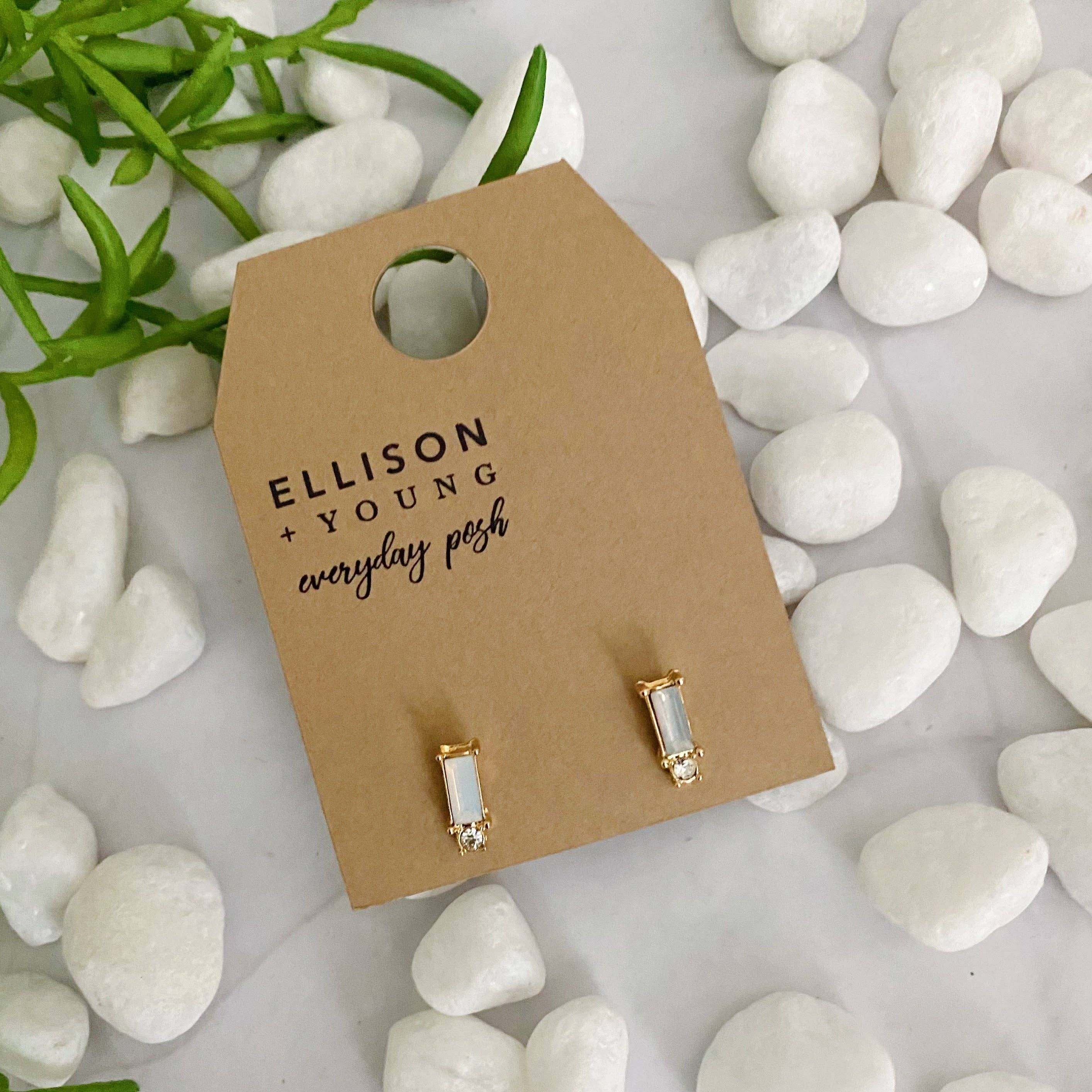 Ellison+Young - Vendita all'ingrosso Orecchini a bottone - Orecchini a perno con pietra taglio baguette4