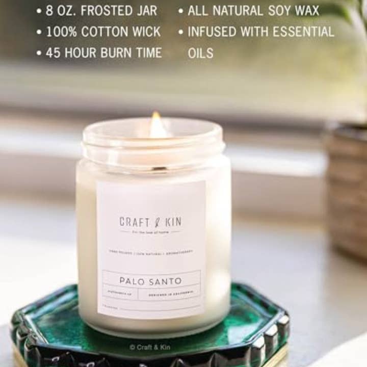 Craft & Kin - Wholesale Jar/Filled Candle - Palo Santo Aromatherapy Soy Scented Candle4