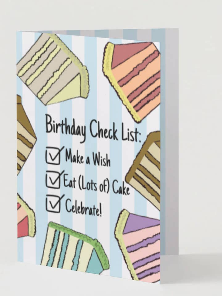 Carte de vĆux : Liste de contrĂŽle d'anniversaire pour la vente par Chika Paper Studio