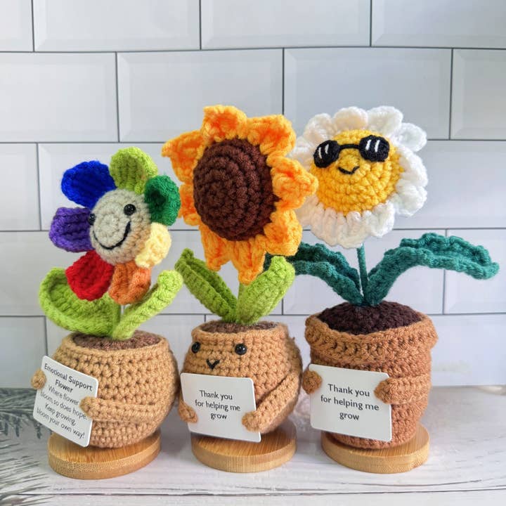 Anh2 LTD – Großhandel Schlüsselanhänger – Damen – Gehäkelte Sonnenblume/Gänseblümchen/Regenbogenblume zur emotionalen Unterstützung5