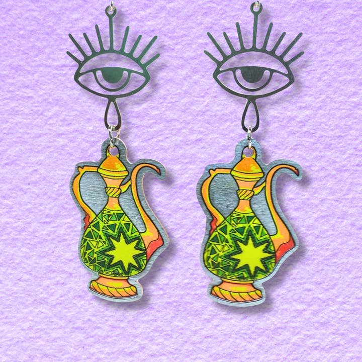 Genie Lamp Øreringe med krog for engroshandel hos Owlybear Art