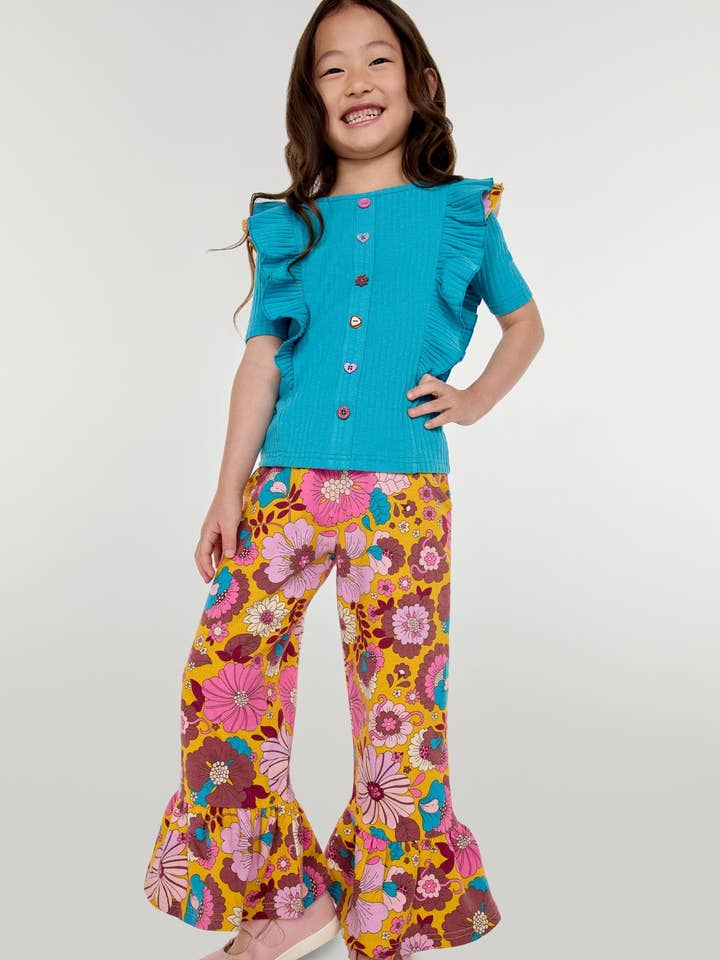 Golden Floral Retro Ruffle Pants for wholesale on Faire