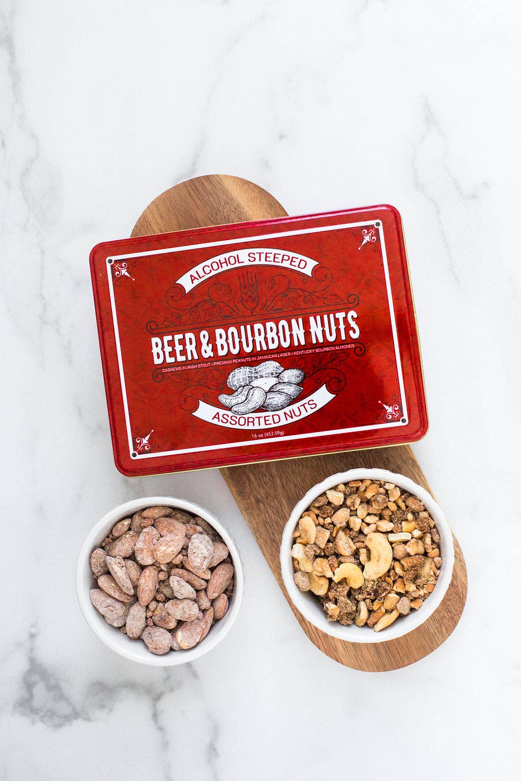 Sugar Plum Chocolates - Wholesale Nuts - Beer & Bourbon Liquor Nuts Gift Tin - 16 Oz.