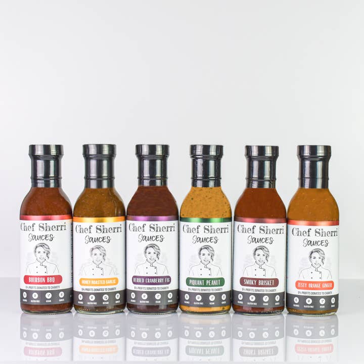 All Six Sauces - 12oz bottles for wholesale by Chef Sherri Sauces