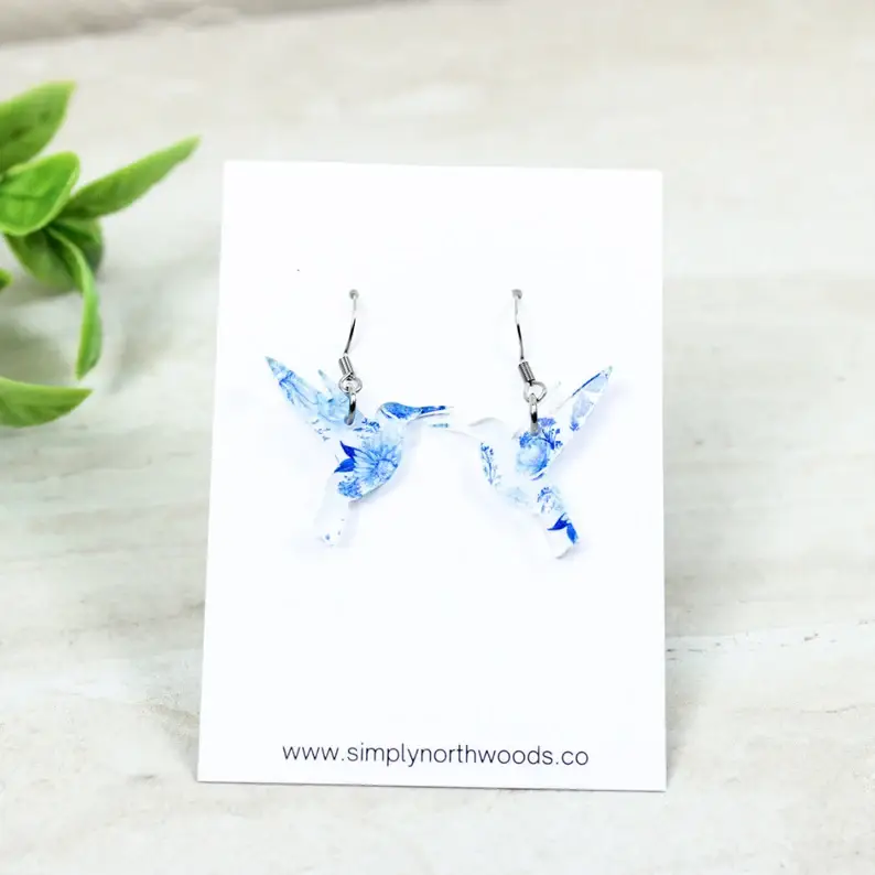 Grace + Joy Collective - Wholesale Dangle Earrings -  Cherry Blossom Hummingbird Dangle Earrings, Acrylic Earring5