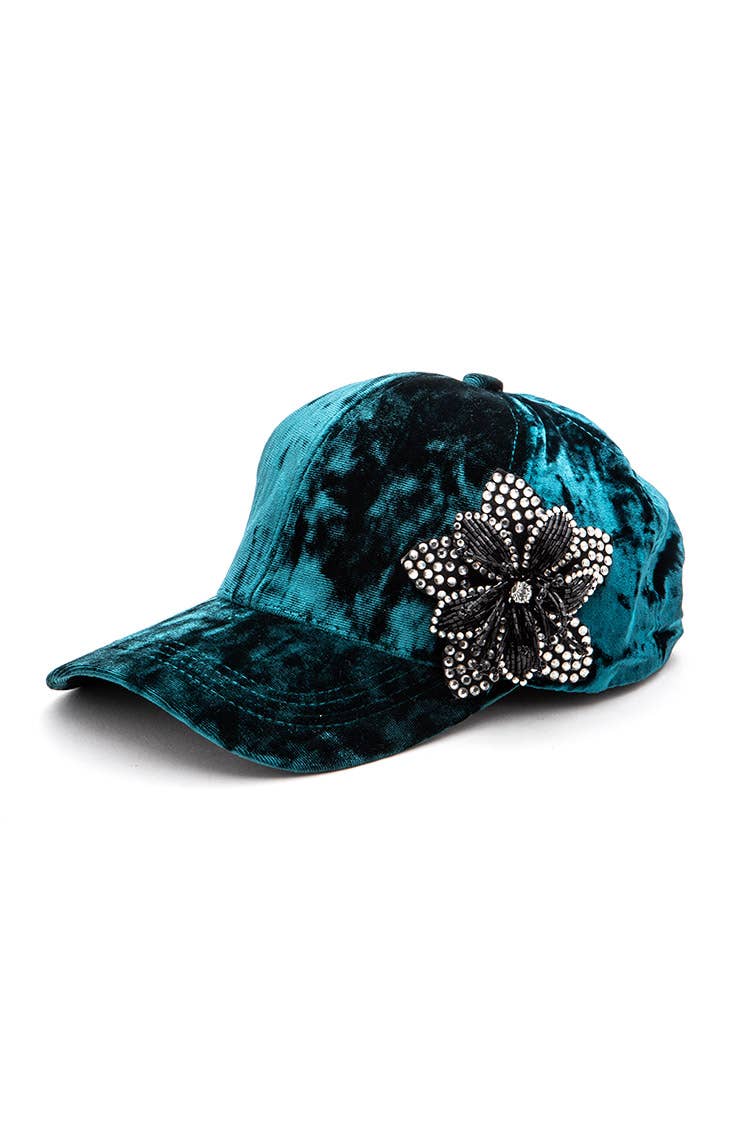 Artini Accessories - Wholesale Baseball Cap - Women's - Rhinestone Flower Velour Cap3