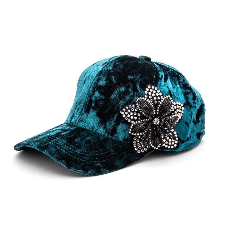 Artini Accessories - Wholesale Baseball Cap - Women's - Rhinestone Flower Velour Cap3