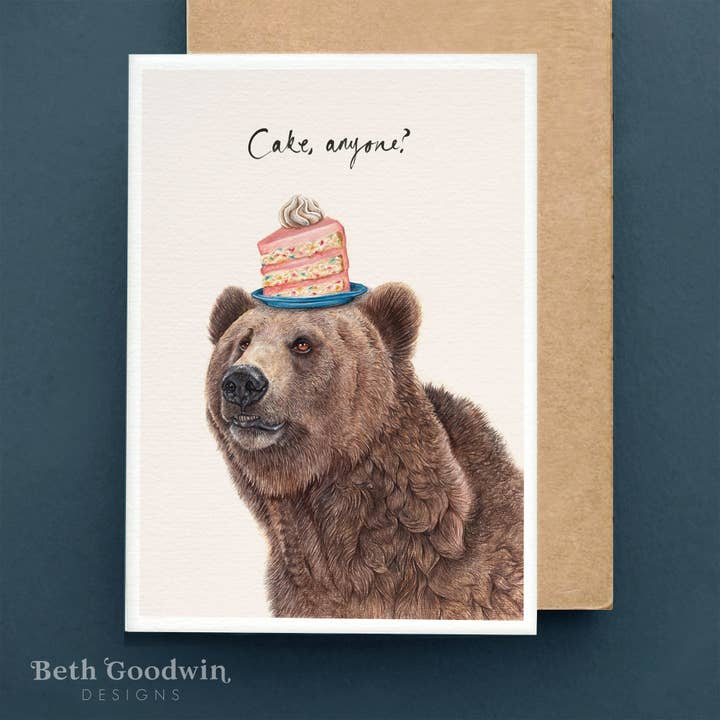 Bear Birthday Cake Greetings Cards | Funny Birthday Card for wholesale by Beth Goodwin Designs