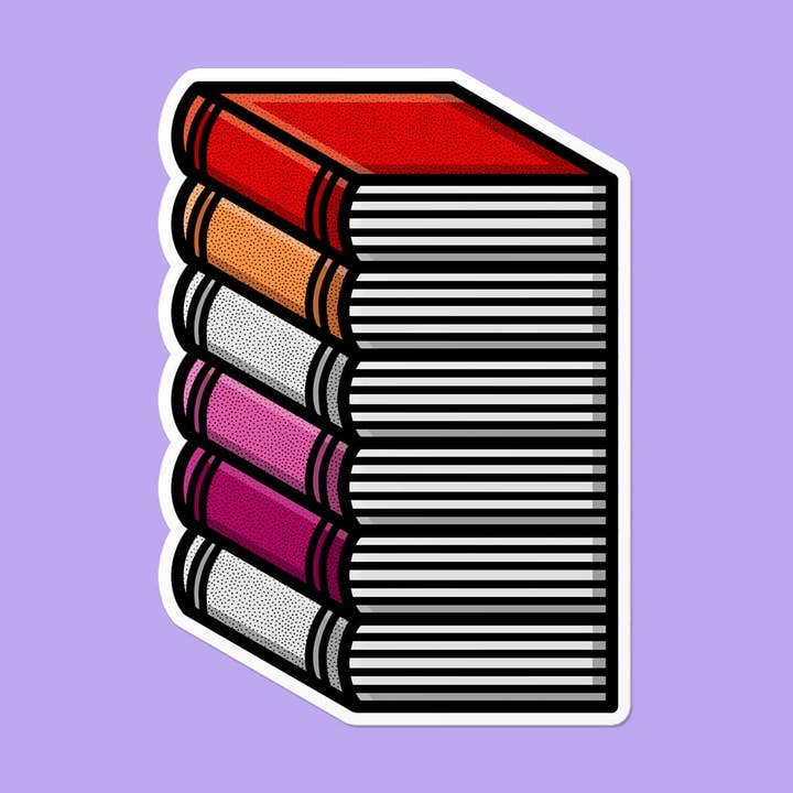 That Queer Card Co - Wholesale Sticker - Lesbian Pile of Books | LGBTQ+ Pride Reader Bookish Sticker0