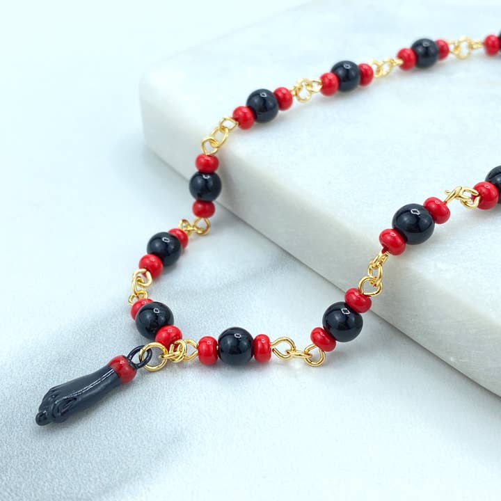 Luxus Accessories - Wholesale Anklet - 18k Gold Filled Azabache Style Link Chain with Black Figa Hand ANKLET, Protection against the Evil Eye & Negative Energy1