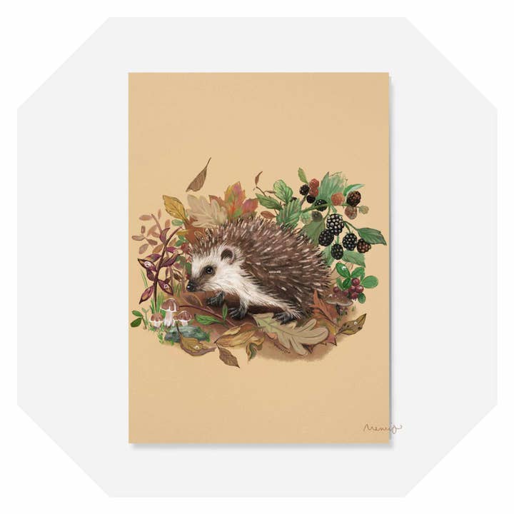 Memio Illustrated Designs - Wholesale Everyday Greeting Card - A6 Autumn Hedgehog Card + kraft2