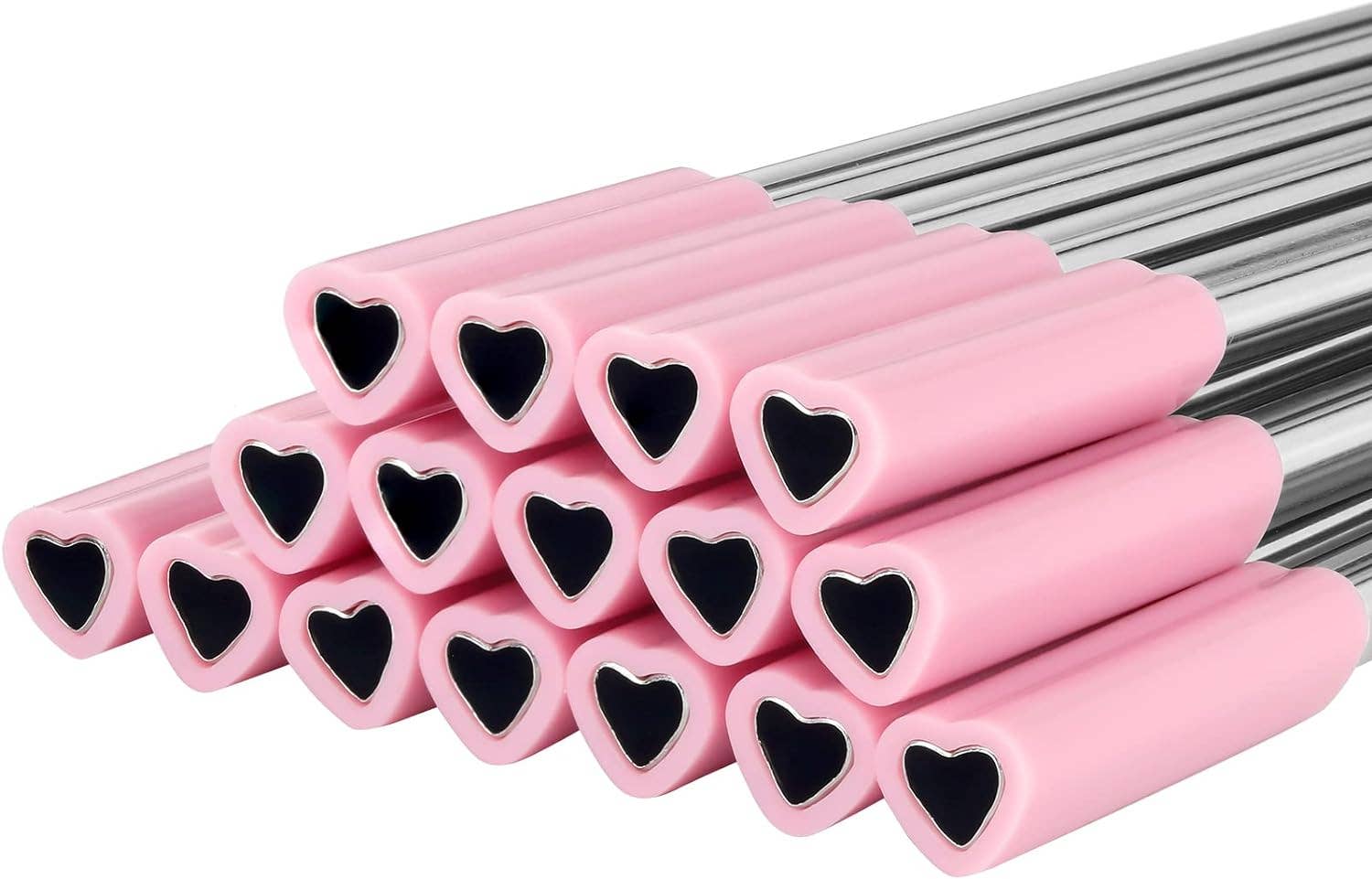 Wild Souls Co - Wholesale Drinking Straw - Stainless Steel Heart Straw with Pink Silicone Topper0