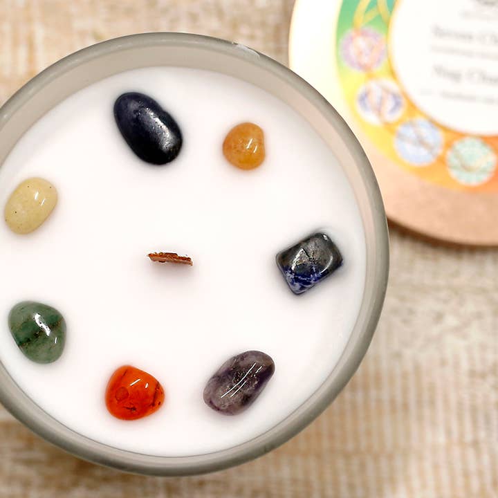 Ethike.eu - Wholesale Jar/Filled Candle - 7 Chakras - Nag Champa Semiprecious Stone Candle1