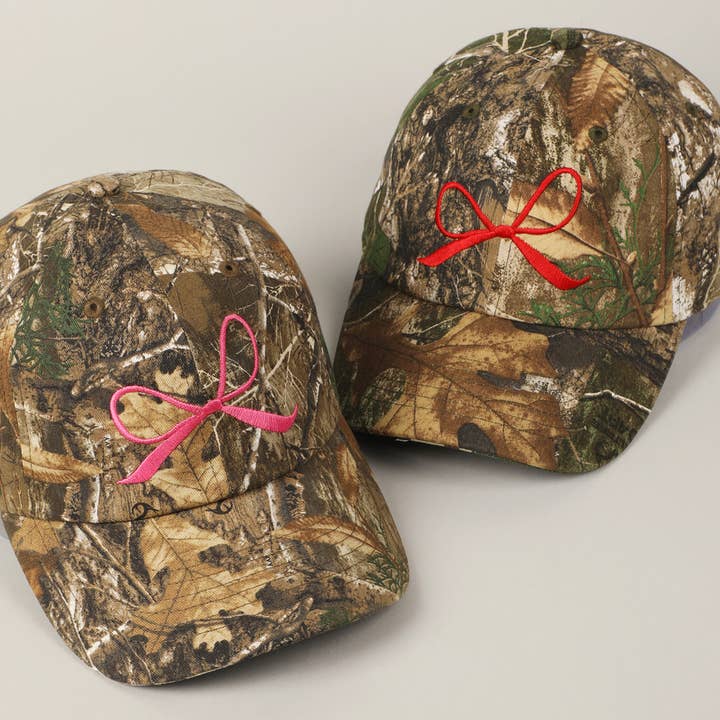Fashion City - Wholesale Baseball Cap - Women's - Ribbon Bow Embroidery Camo Baseball Cap