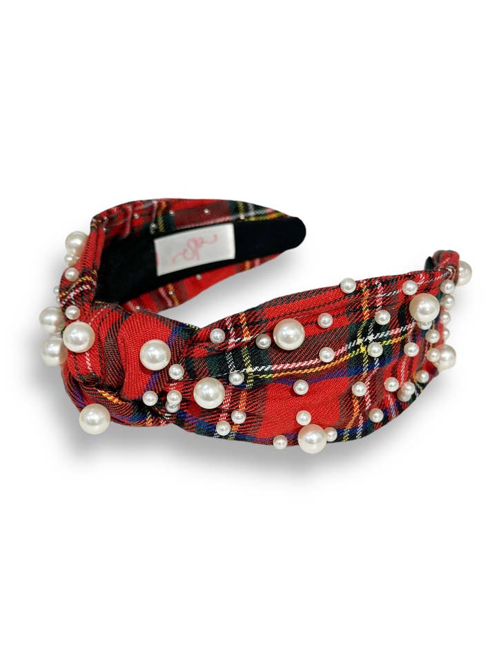 NUOVO PRE-ORDINE: cerchietto in tartan rosso con cristalli, confezione da 3 per la vendita all'ingrosso da parte di The Sandy Pearls