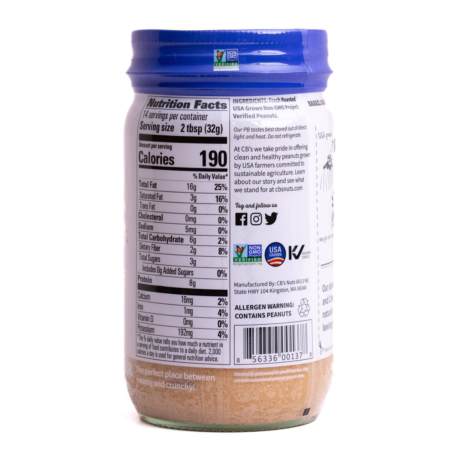 CB's Nuts - Wholesale Nut Butter - 16oz Natural Creamunchy Peanut Butter - 123