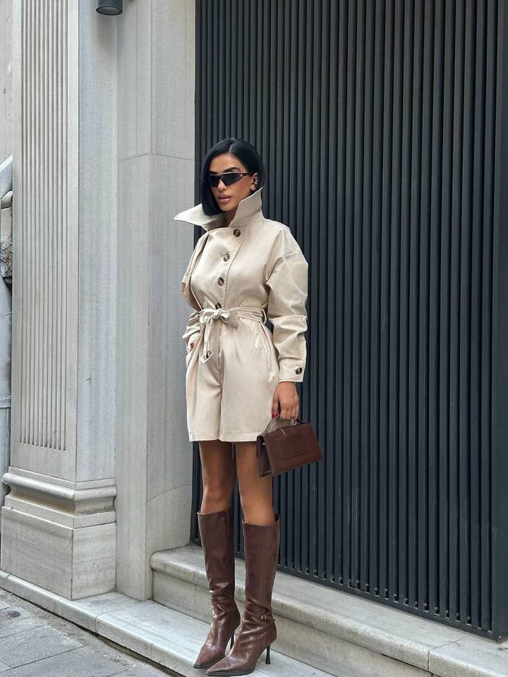 Standpoint Top - Wholesale Romper - Women's - Urban Allure Romper Tailored Belted Trench Style - 12522