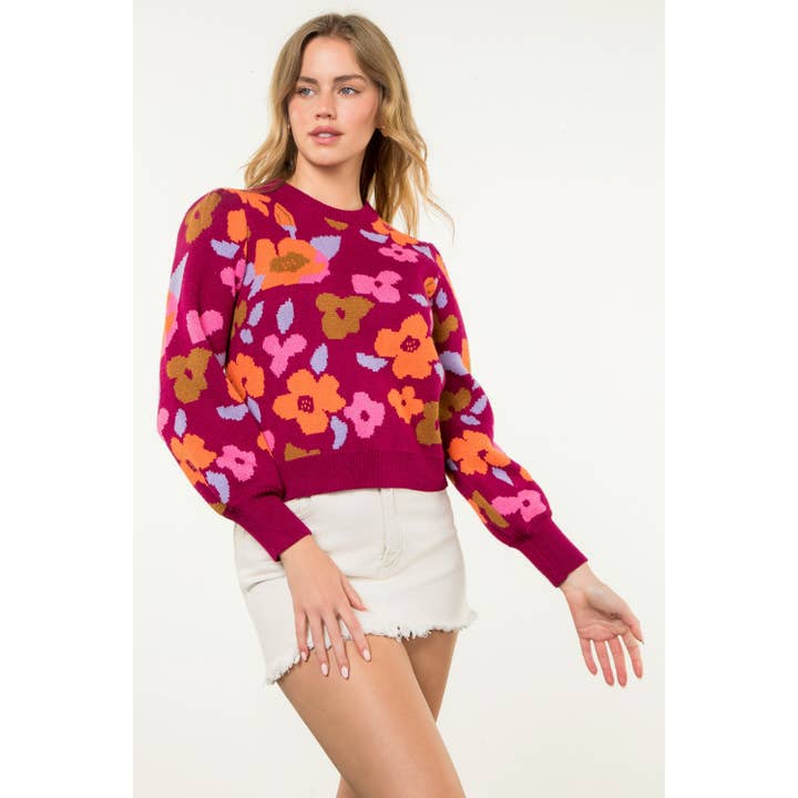 MAGENTA Floral Knit Sweater for wholesale on Faire