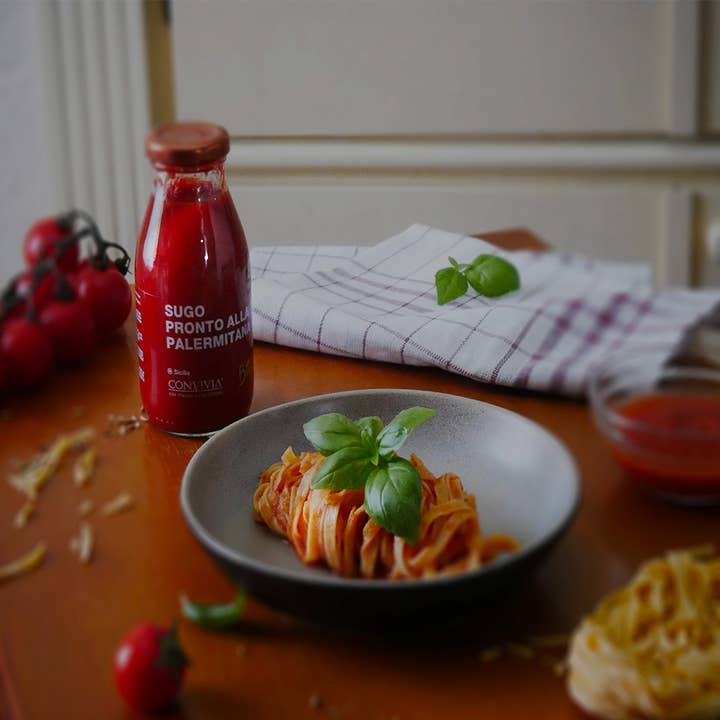CONVIVIA for italian food lovers - Vente Sauces pour pâtes - Sauce tomate cerise bio de style Palermitana prête 250g