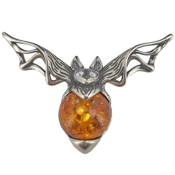 Ciondolo Pipistrello in Argento Ossidato Ambra Cognac per la vendita all'ingrosso da parte di Amberman