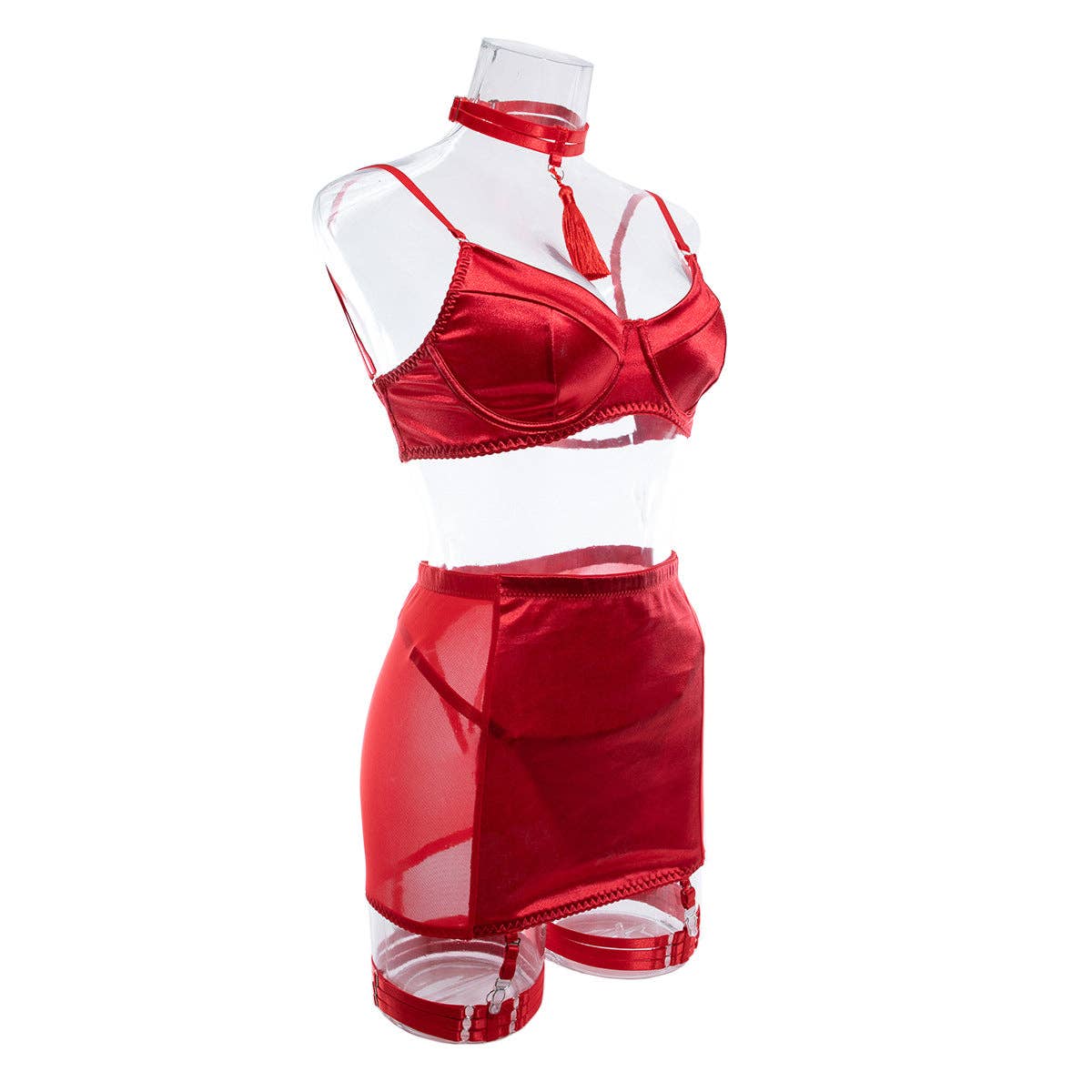 Lina Lind - Wholesale Lingerie Set - Women's - Sexy lingerie set with garter belt and black tassels LL580419