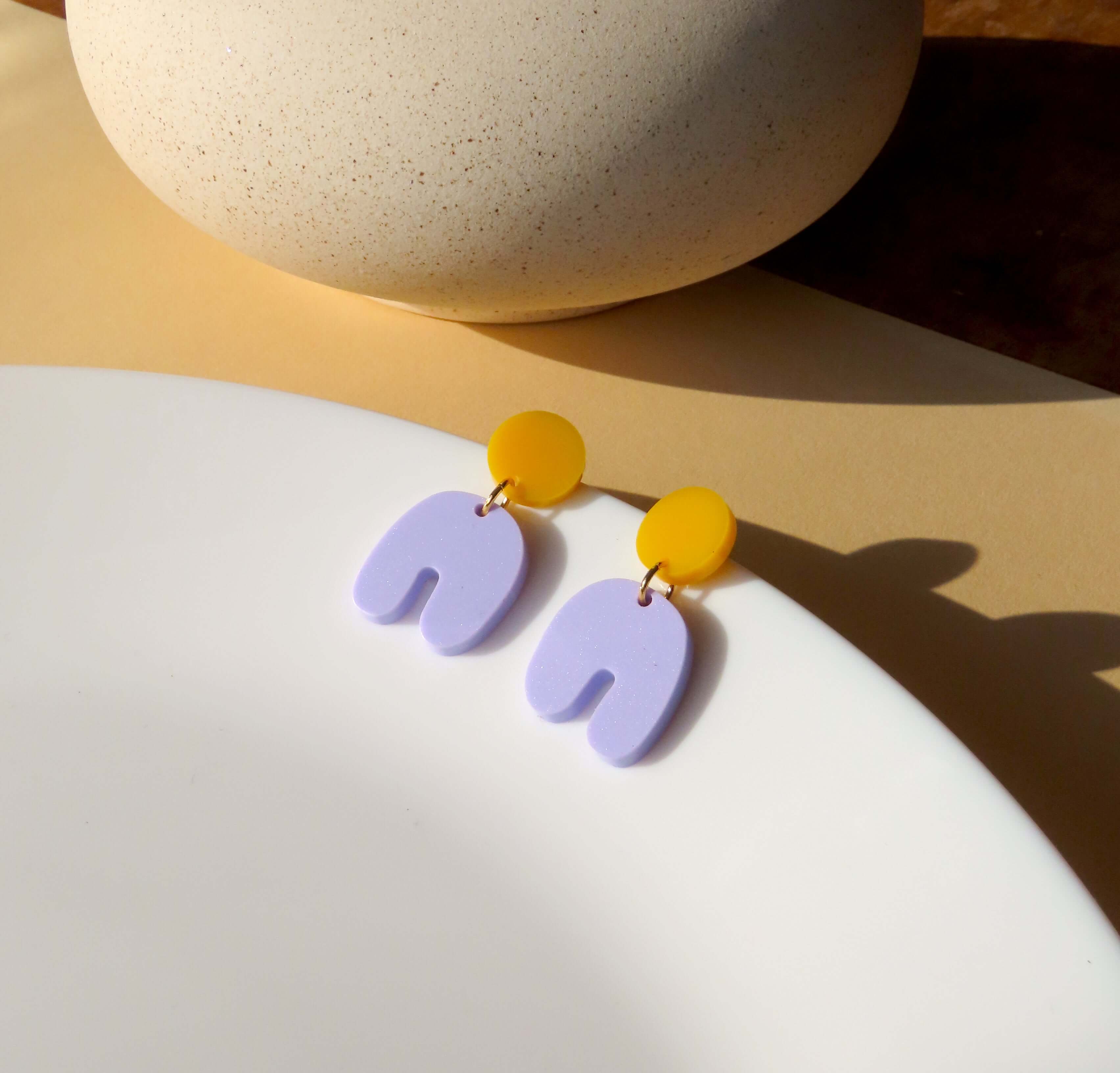 Niemalsmehrohne - Wholesale Dangle Earrings - Golden Yellow Lilac Squishy Arch Bow Earrings0