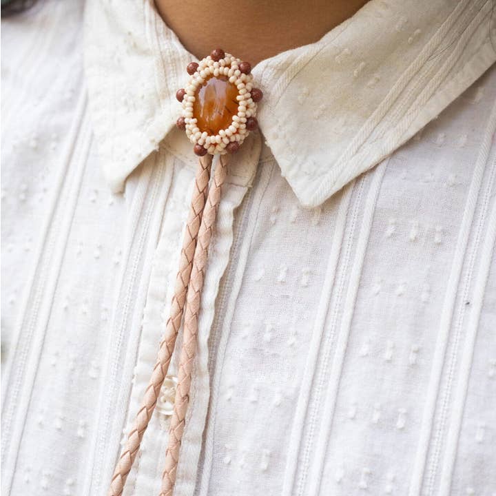Apple Cider – Native Bolo Tie with Amber Stone for wholesale by Mother Sierra