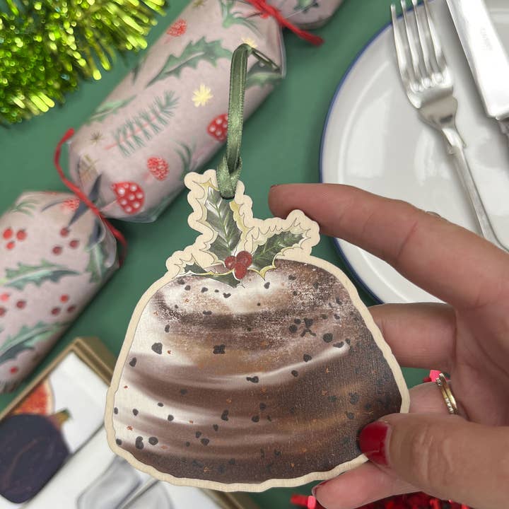 Ornamento di Natale in Legno a Forma di Pudding di Natale per la vendita all'ingrosso da parte di Corinne Alexander