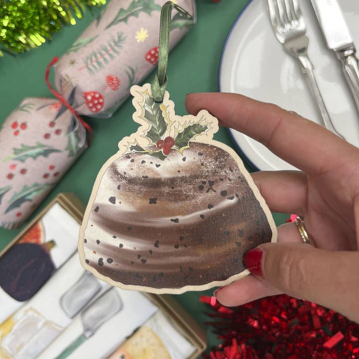 Christmas Pudding Wooden Christmas Ornament for wholesale by Corinne Alexander