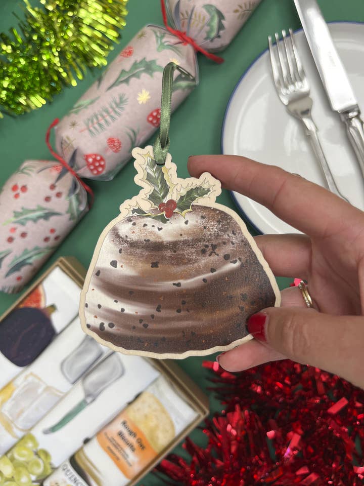 Christmas Pudding Wooden Christmas Ornament for wholesale by Corinne Alexander