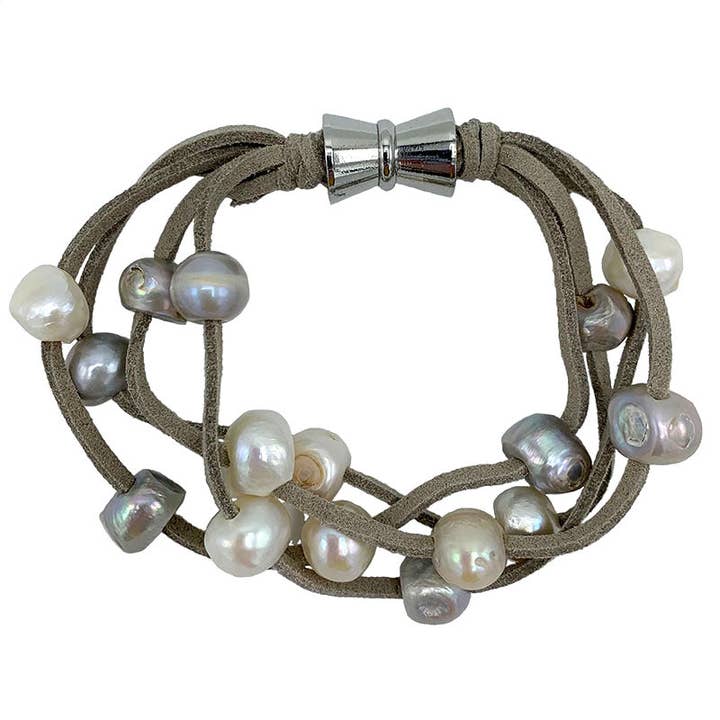 603-09-01 | FAWN SUEDE 4-STRAND MULTI PEARL BRACELET for wholesale by Girl With A Pearl